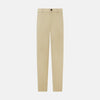 View 1 of product Amberley Sand Trousers in Cotton by Turnbull & Asser UK, featuring a straight-leg silhouette in beige cotton canvas with a button and zip closure, displayed against a plain white background.