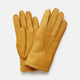 A pair of Turnbull & Asser Camel Deerskin Leather Gloves with visible stitching, lying flat and overlapping on a white background.