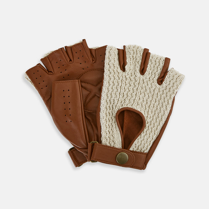 Cognac Tan Fingerless Driving Gloves in Leather Image 1