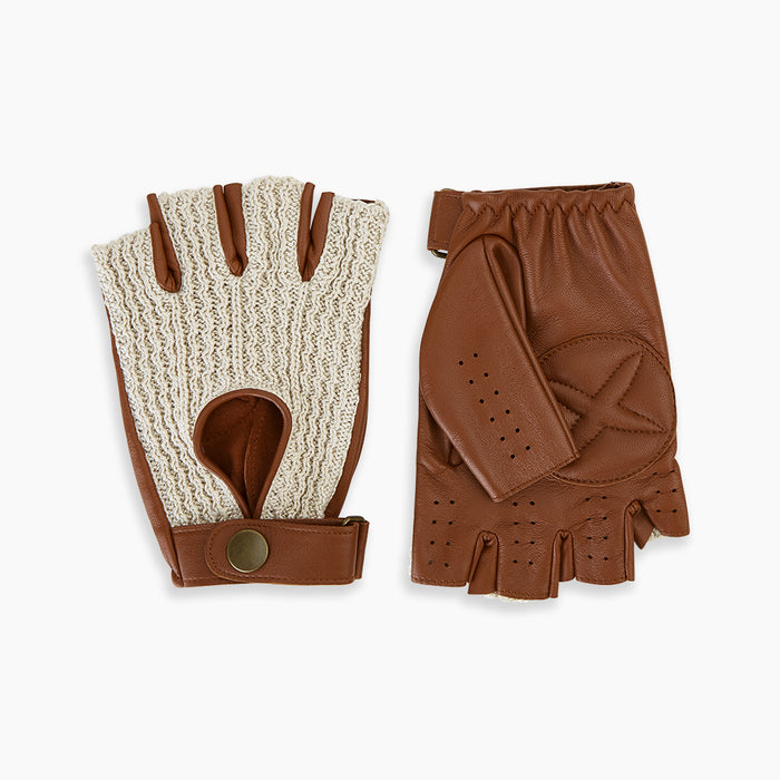 Cognac Tan Fingerless Driving Gloves in Leather Image 3