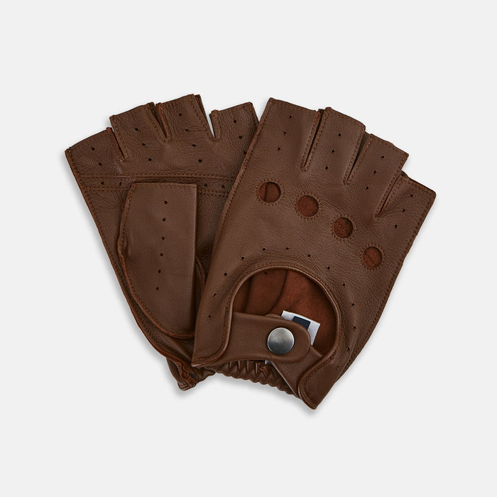 Coffee Brown Fingerless Driving Gloves in Leather Image 1