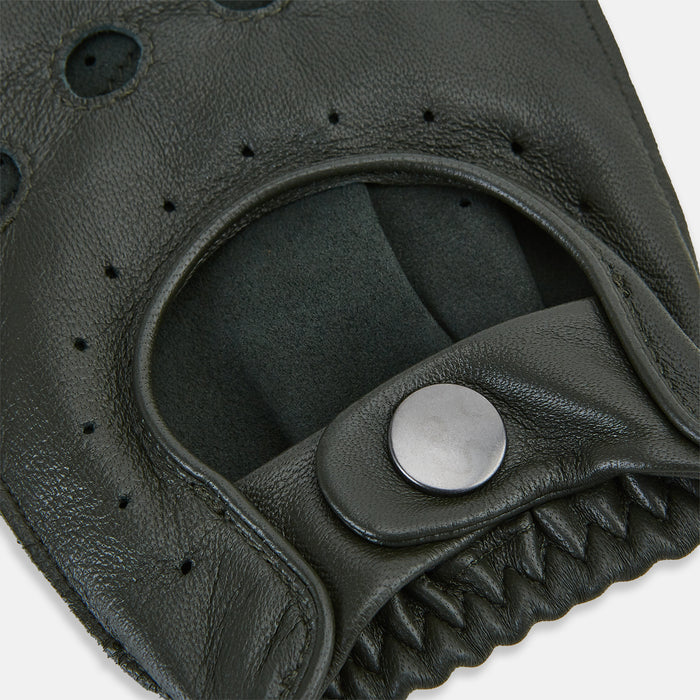 Forest Green Fingerless Driving Gloves in Leather Image 2