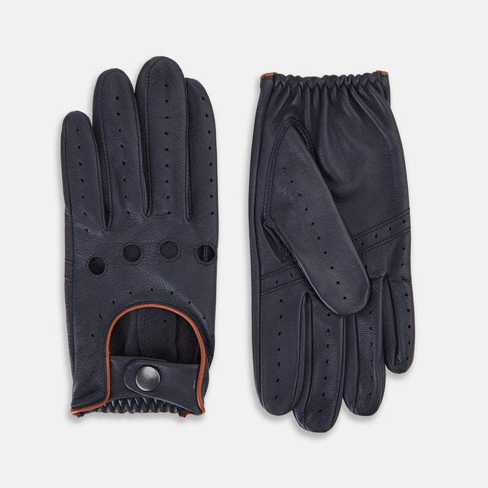 Navy Driving Gloves in Leather Image 3