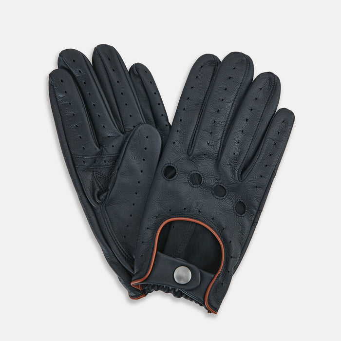 Navy Driving Gloves in Leather Image 1