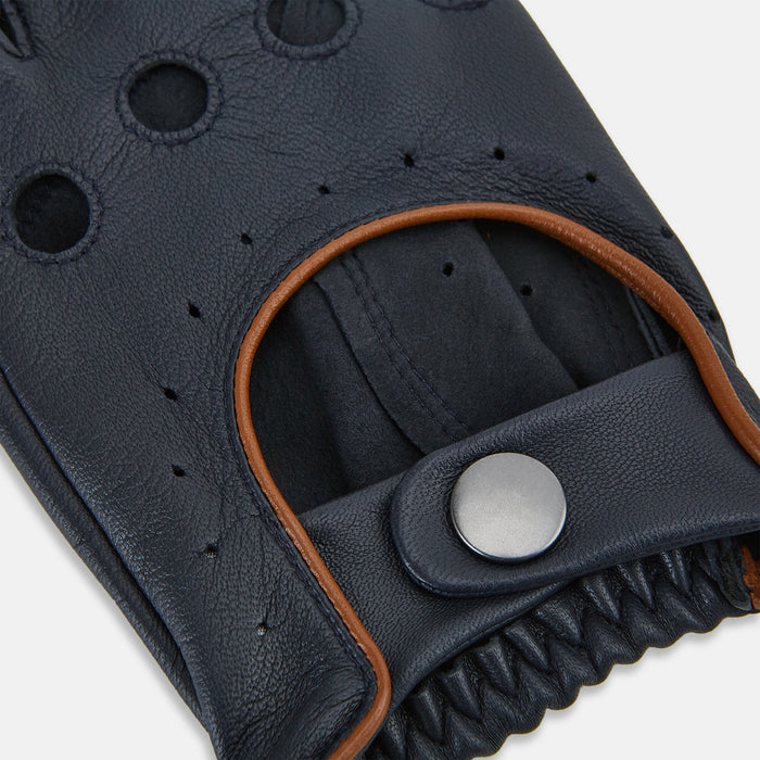Navy Driving Gloves in Leather Image 2
