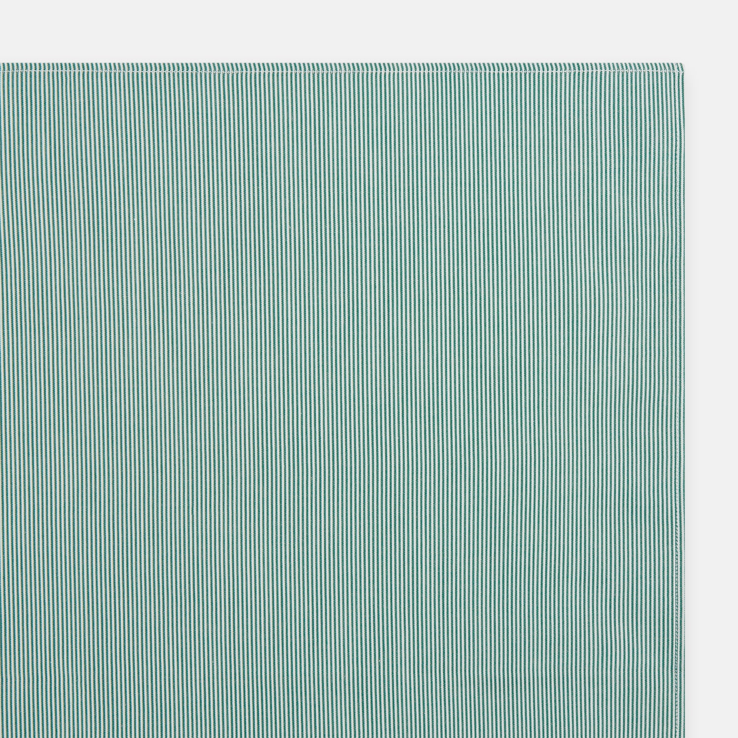 View 2 of product A neatly folded, square-shaped Green Pencil Stripe Handkerchief by Turnbull & Asser, featuring thin green and white vertical stripes, displayed on a plain white background.