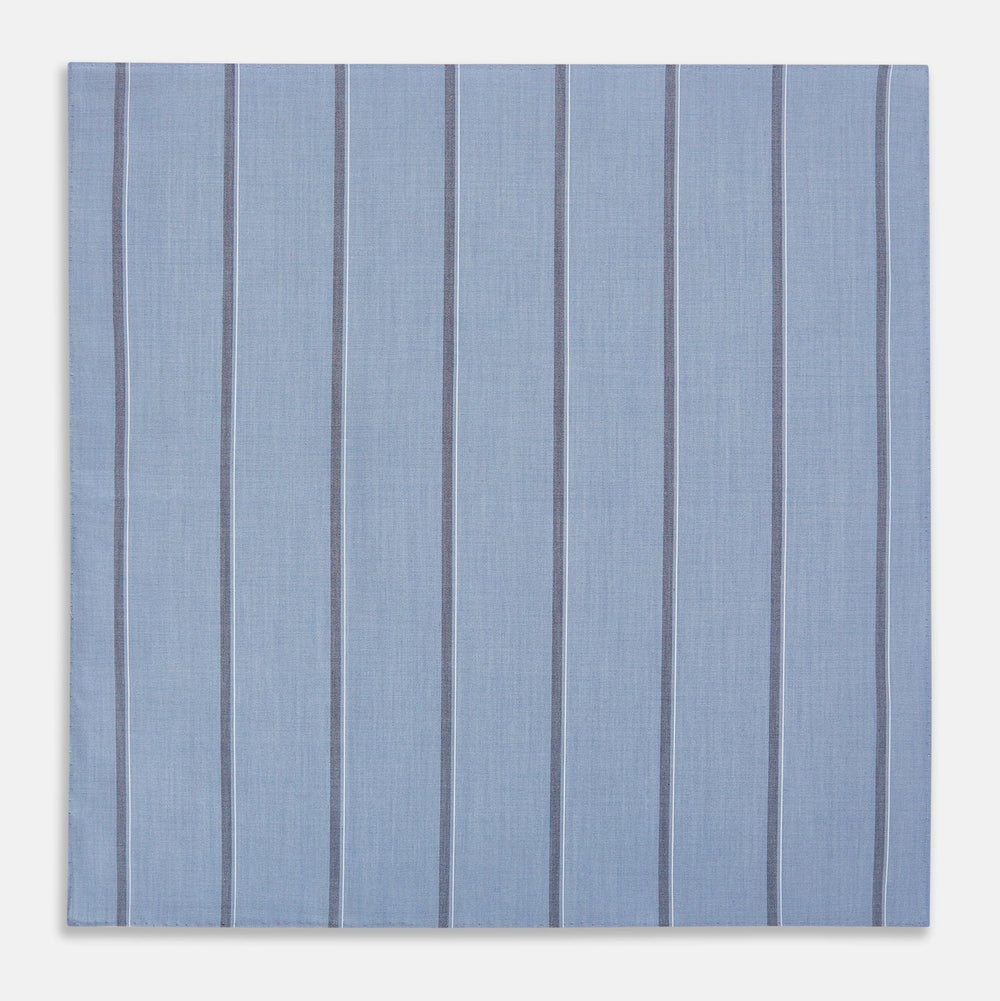 Steel Blue Track Stripe Hand-Rolled Handkerchief