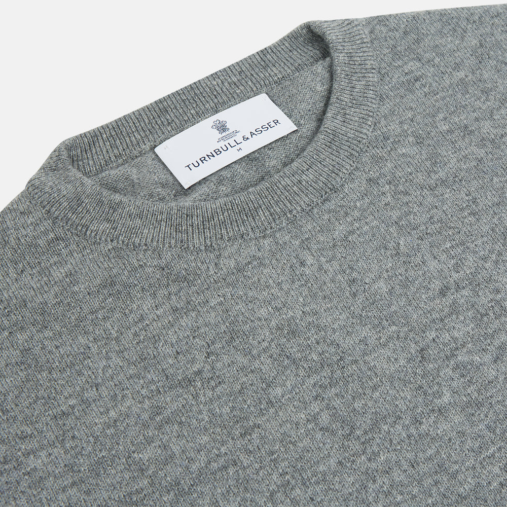 The Turnbull & Asser Flannel Grey Crew Neck Cashmere Jumper is shown flat on a white background.