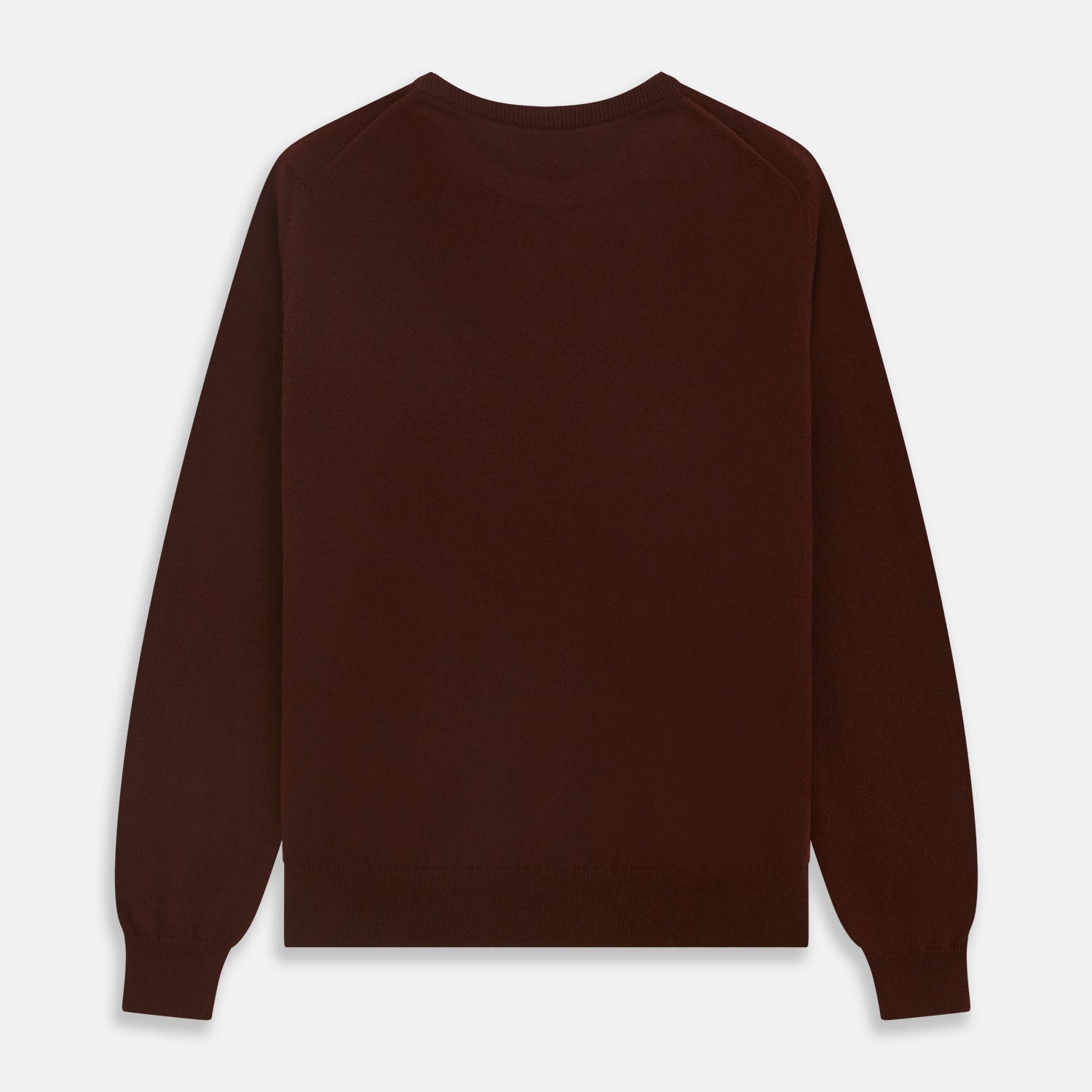 View 4 of product The Turnbull & Asser Port Cashmere Crew Neck Jumper, in dark brown, features a plain design with long sleeves and is shown laid flat on a white background.