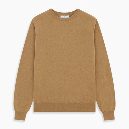Camel Crew Neck Merino Wool Jumper Image 4