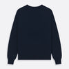 View 4 of product The Turnbull & Asser Navy V-Neck Cashmere Jumper, featuring long sleeves and ribbed cuffs and hem, is laid flat on a white background, showcasing its simple and classic design.