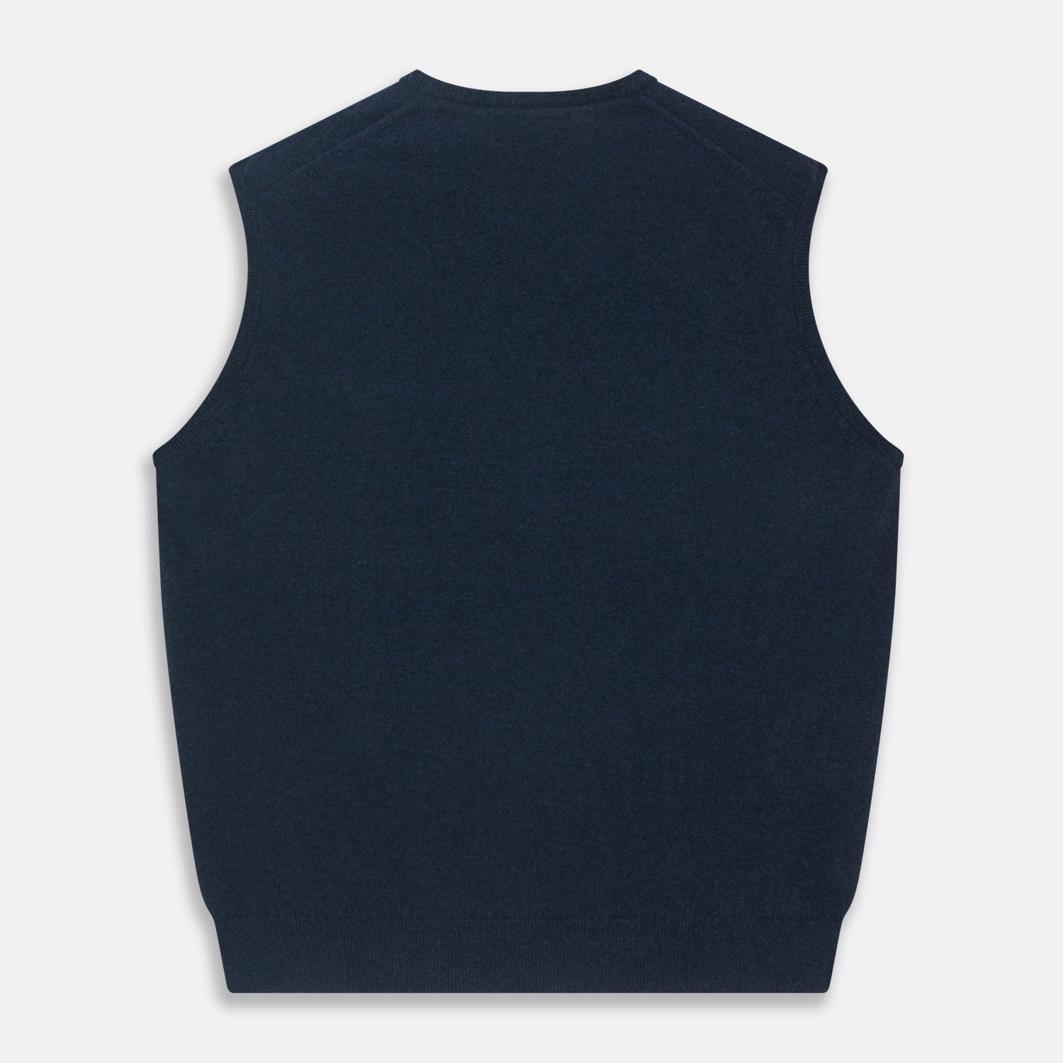 View 3 of product A neatly folded Turnbull & Asser Navy V-Neck Cashmere Slipover is displayed on a plain white background, its inner neckline label visible.
