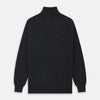 View 4 of product The Turnbull & Asser Charcoal Half-Zip Cashmere Jumper features long sleeves, a high collar, and a zip closure from the collar down the chest. Displayed flat with sleeves extended, it is crafted in dark charcoal grey cashmere.