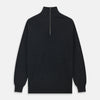 View 1 of product The Turnbull & Asser Charcoal Half-Zip Cashmere Jumper features long sleeves, a high collar, and a zip closure from the collar down the chest. Displayed flat with sleeves extended, it is crafted in dark charcoal grey cashmere.