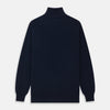 View 4 of product The Turnbull & Asser Navy Half-Zip Cashmere Jumper features a high collar and silver quarter-zip closure, shown flat on a white background.