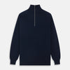 View 1 of product The Turnbull & Asser Navy Half-Zip Cashmere Jumper features a high collar and silver quarter-zip closure, shown flat on a white background.