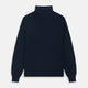 The Turnbull & Asser Navy Cashmere Roll Neck Jumper, with ribbed cuffs and hem, is a timeless autumn essential. Shown laid flat on a white background, this plain long-sleeved sweater offers classic style and comfort.