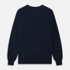 View 4 of product The Navy Cashmere Cardigan by Turnbull & Asser features long sleeves, a V-neckline, button-down front, two front pockets, and ribbed trims, crafted from 21GG cashmere in navy blue and shown laid flat on a white background.