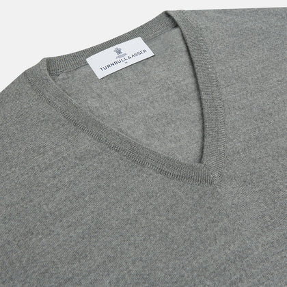 Grey V-Neck Merino Wool Jumper Image 1