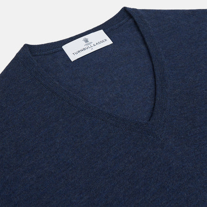 Blue V-Neck Merino Wool Jumper Image 1