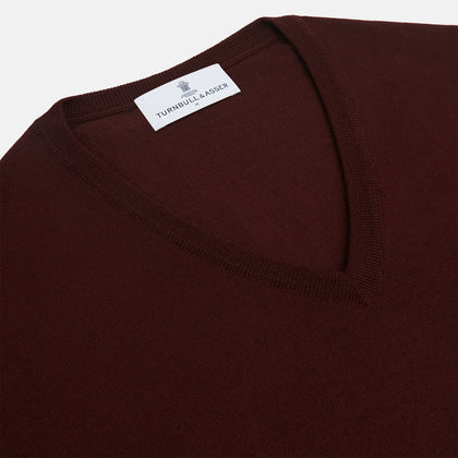 Wine V-Neck Merino Wool Jumper Image 1