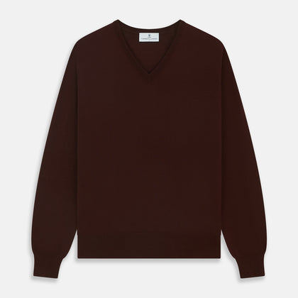 Wine V-Neck Merino Wool Jumper