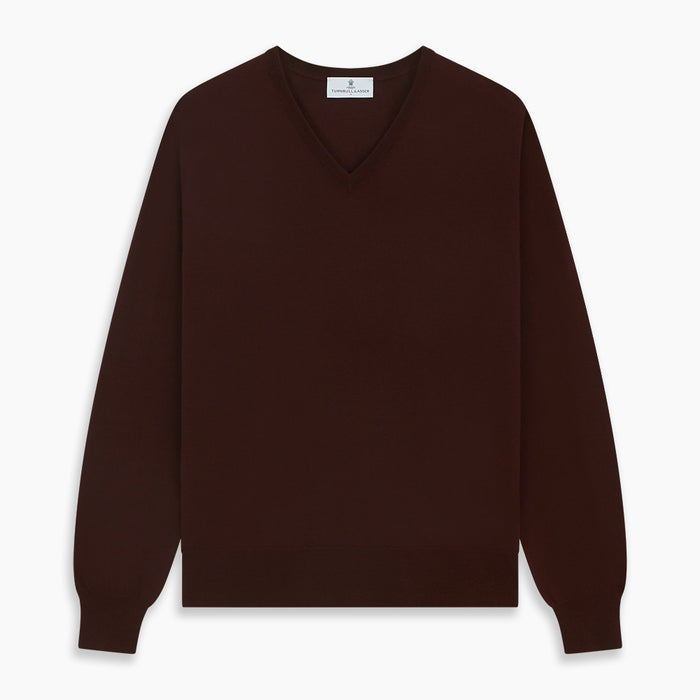 Wine V-Neck Merino Wool Jumper Image 4