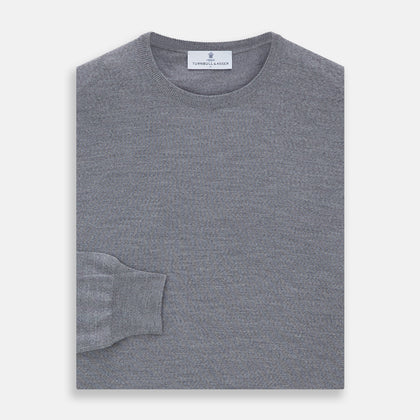 Grey Crew Neck Merino Wool Jumper Image 2