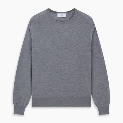 Grey Crew Neck Merino Wool Jumper Image 4