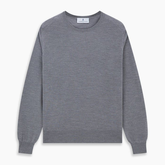 Grey Crew Neck Merino Wool Jumper Image 4