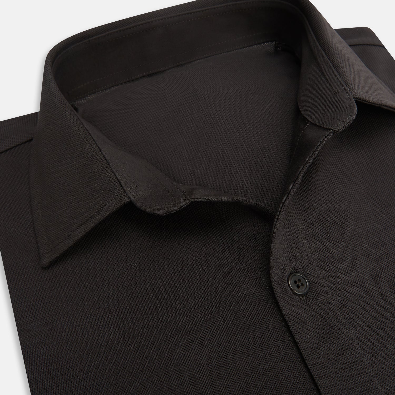 View 2 of product A Brown Pique Shirt by Turnbull & Asser, featuring long sleeves, a collar, and a single chest pocket, is laid flat on a white background.