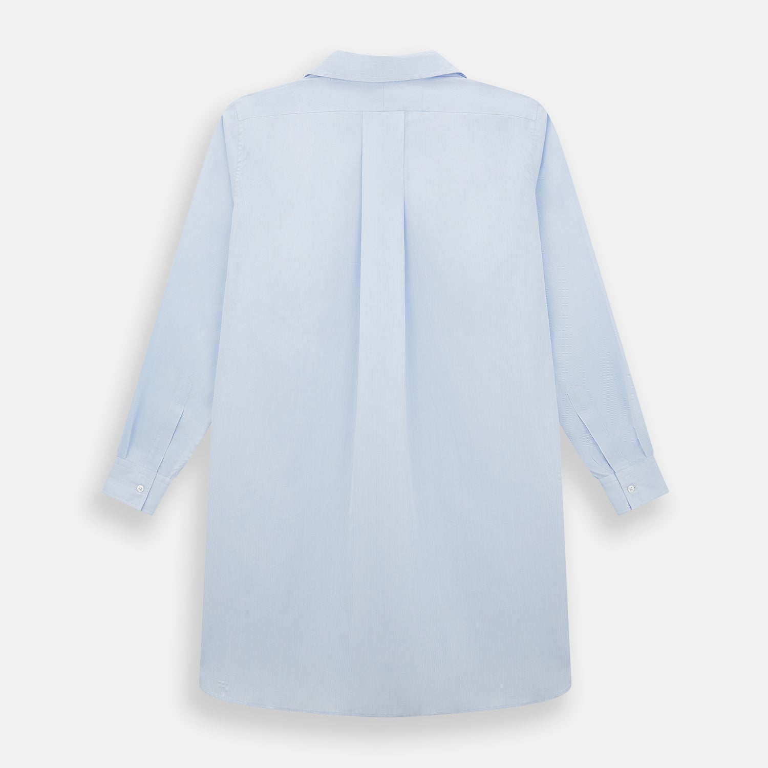 View 3 of product The Turnbull & Asser Pale Blue Fine Micro Check Nightshirt is a relaxed-fit, long-sleeve sleepwear piece with a collar, chest pocket, buttoned half-placket, and front pleat, shown against a plain white background.
