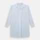 The Turnbull & Asser Pale Blue Bengal Stripe Nightshirt features light blue and white vertical stripes, a collar, chest pocket, and upper front buttons—perfect relaxing sleepwear, shown on a white background.