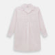 The Turnbull & Asser Pale Pink Bengal Stripe Nightshirt features long sleeves, a subtle striped pattern, a collar, chest pocket, and front buttons. Shown flat on a white background, this stylish sleepwear offers comfort and elegance.