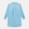 View 3 of product The Turnbull & Asser Turquoise Linen Nightshirt features long sleeves, a collar, button placket, single chest pocket, and a loose fit. Shown in light blue on a plain white background.
