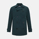 Turnbull & Asser UK's Forest Green Short Albert Trench Coat features a double-breasted design, black buttons, front chest pocket, two zippered side pockets, and strapped cuffs, shown against a plain white background.