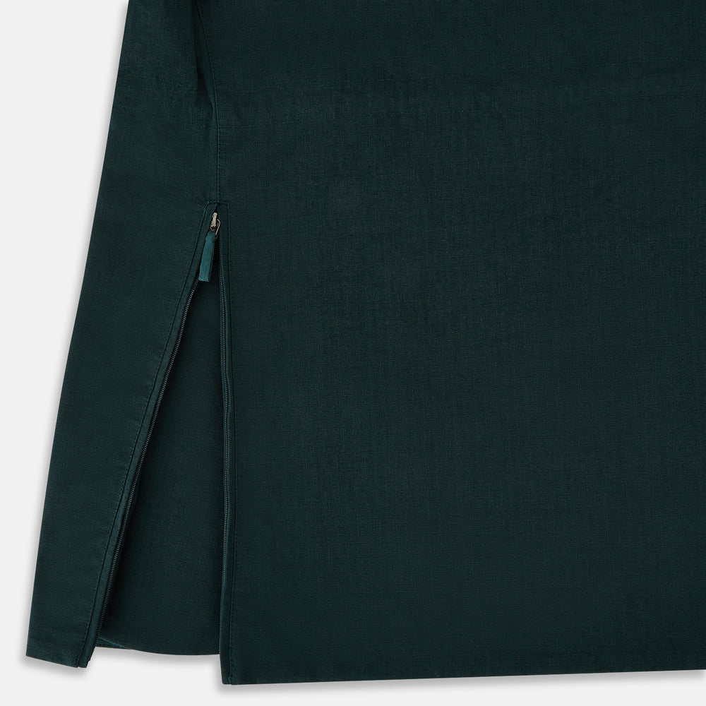 Turnbull & Asser UK's Forest Green Short Albert Trench Coat features a double-breasted design, black buttons, front chest pocket, two zippered side pockets, and strapped cuffs, shown against a plain white background.