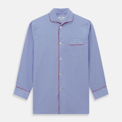 Blue Piped End-on-End Cotton Pyjama Set Image 3