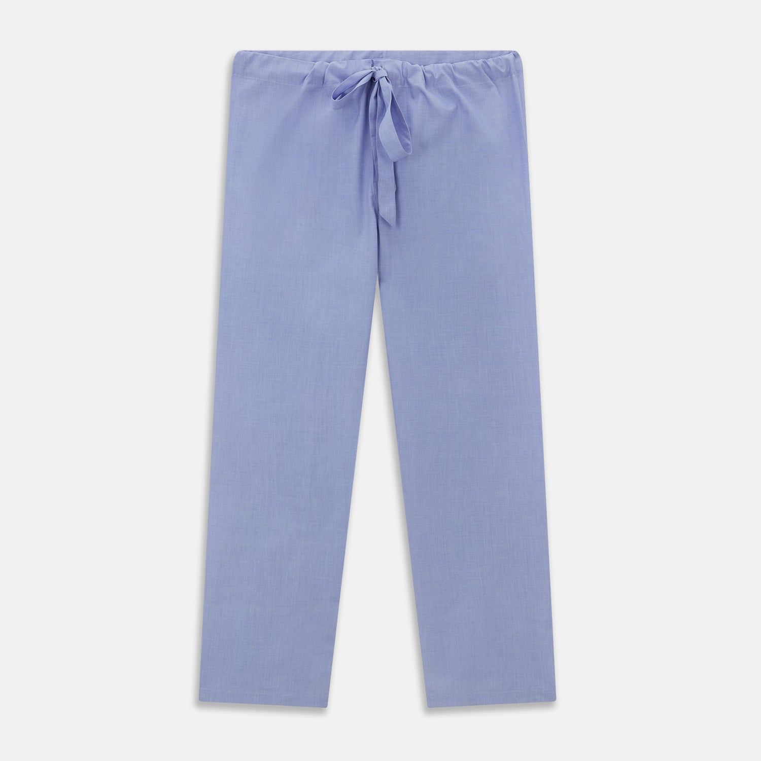 View 6 of product The Blue Piped End-on-End Cotton Pyjama Set by Turnbull & Asser features light blue long sleeves, red piping, front buttons, chest pocket, and matching drawstring pants—luxurious sleepwear laid flat on a white background.