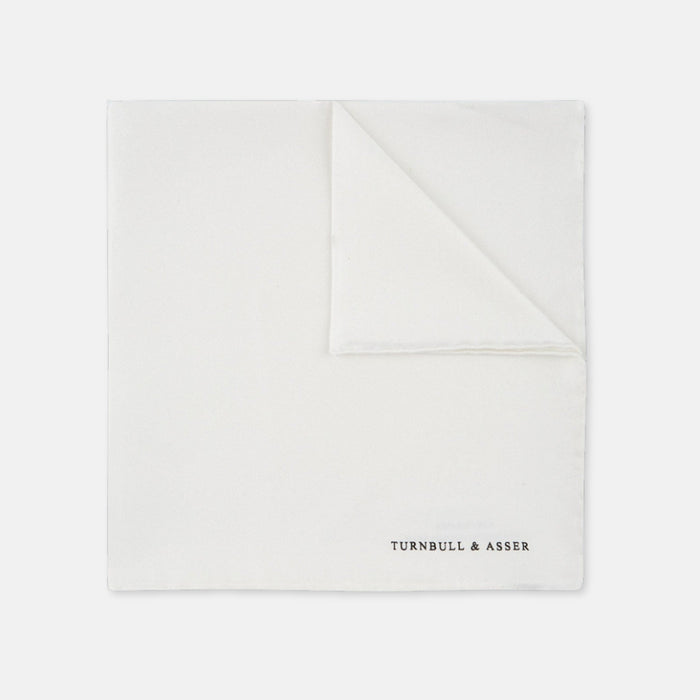 White Piped Silk Pocket Square