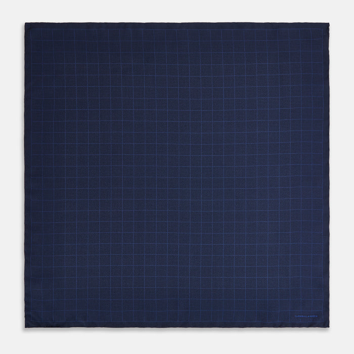 Checked Blue On Navy Pocket Square in Silk Image 3