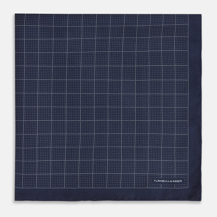 Checked Navy On White Pocket Square in Silk Image 2