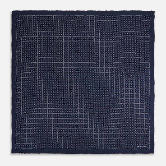 Checked Navy On White Pocket Square in Silk Image 3