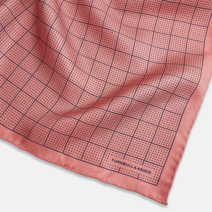 Checked Pink Pocket Square in Silk Image 1
