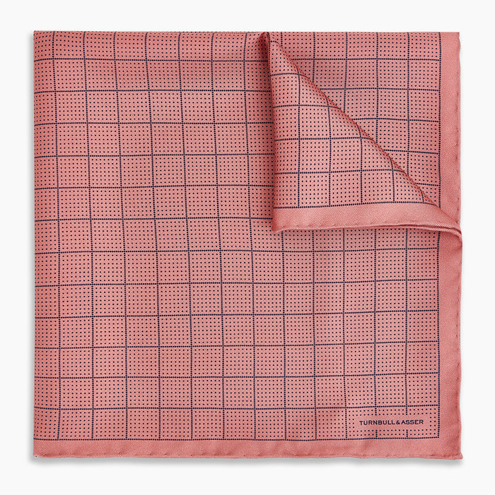 Checked Pink Pocket Square in Silk Image 4