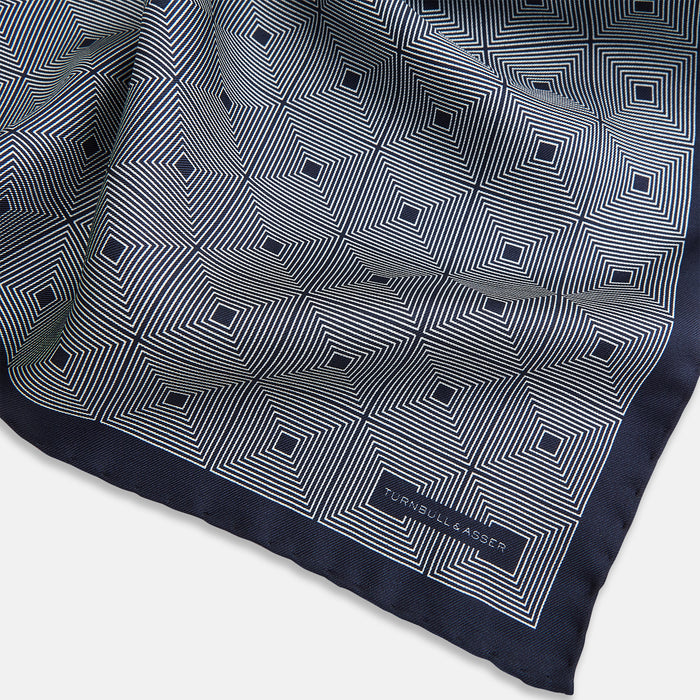 Geometric Blue Grey Pocket Square in Silk Image 1