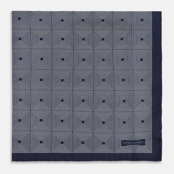 Geometric Blue Grey Pocket Square in Silk Image 2