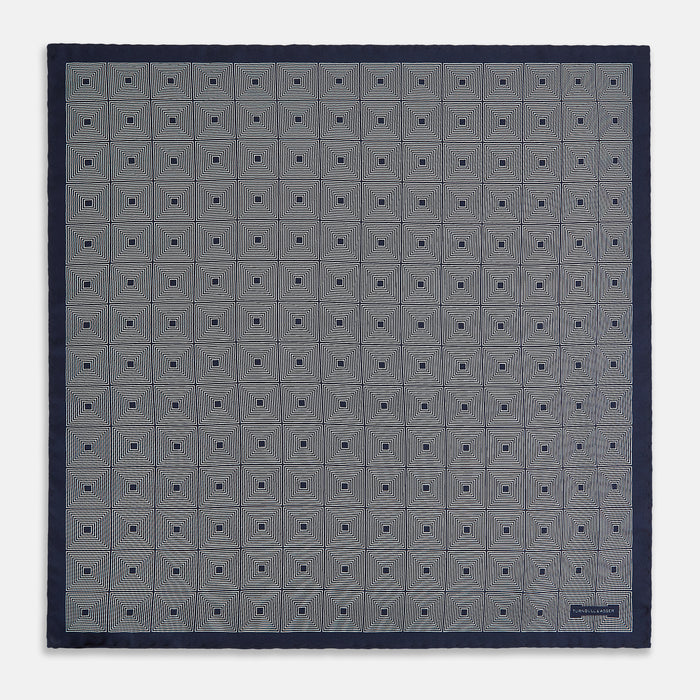 Geometric Blue Grey Pocket Square in Silk Image 3