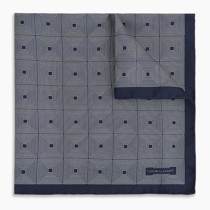 Geometric Blue Grey Pocket Square in Silk Image 4