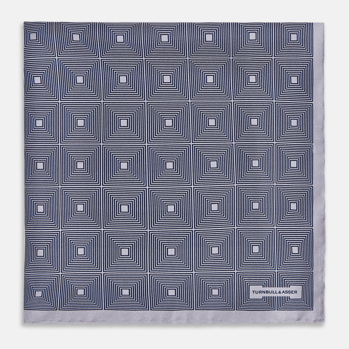 Geometric Grey Vanilla  Pocket Square in Silk Image 2
